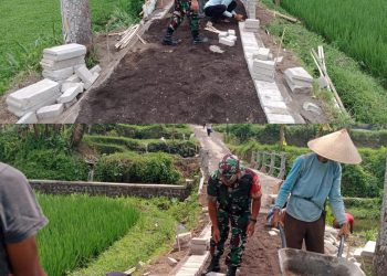 Babinsa Sumberarum dan Warga Gotong Royong Perbaiki Infrastruktur Desa