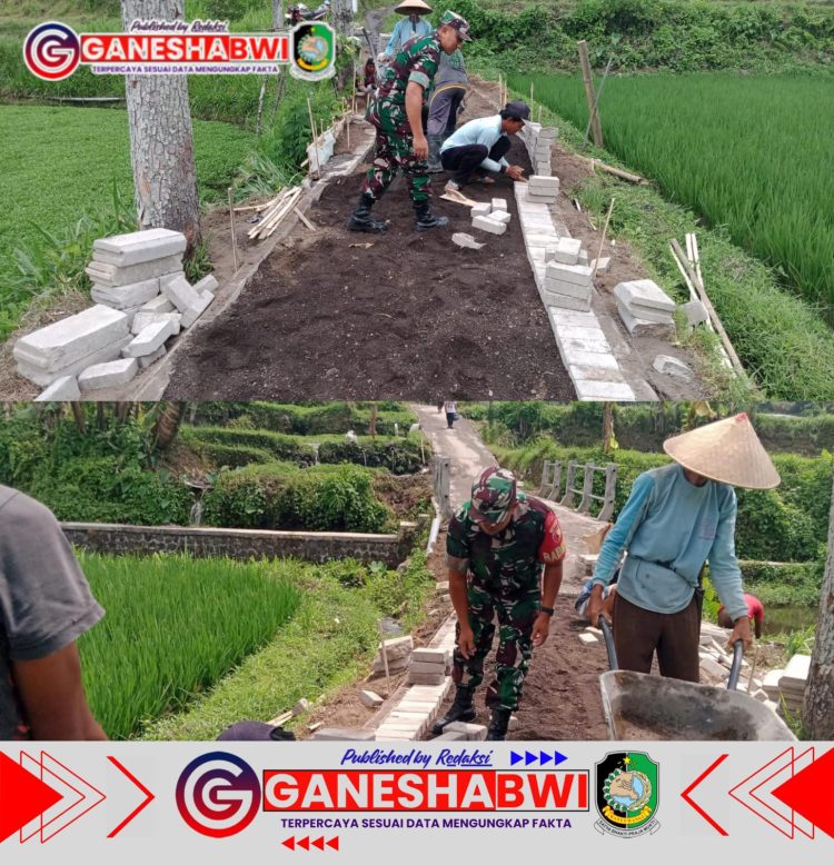 Babinsa Sumberarum dan Warga Gotong Royong Perbaiki Infrastruktur Desa