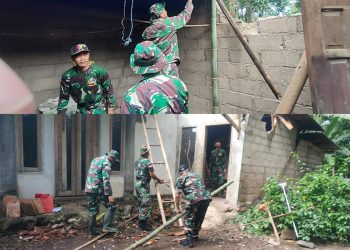 Koramil 0825/19 Sempu Gelar Kerja Bakti Pasca Bencana di Dusun Tlogosari, Banyuwangi