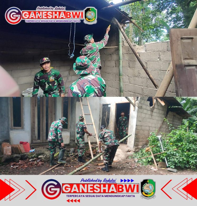 Koramil 0825/19 Sempu Gelar Kerja Bakti Pasca Bencana di Dusun Tlogosari, Banyuwangi