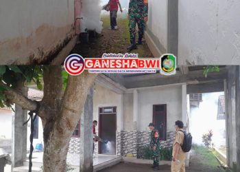 Babinsa Dampingi Kegiatan Fogging untuk Basmi Sarang Nyamuk di Cluring