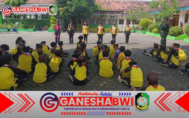 Serda Iwan dari Kodim 0825/Banyuwangi Latih PBB Siswa SD Negeri 2 Singotrunan