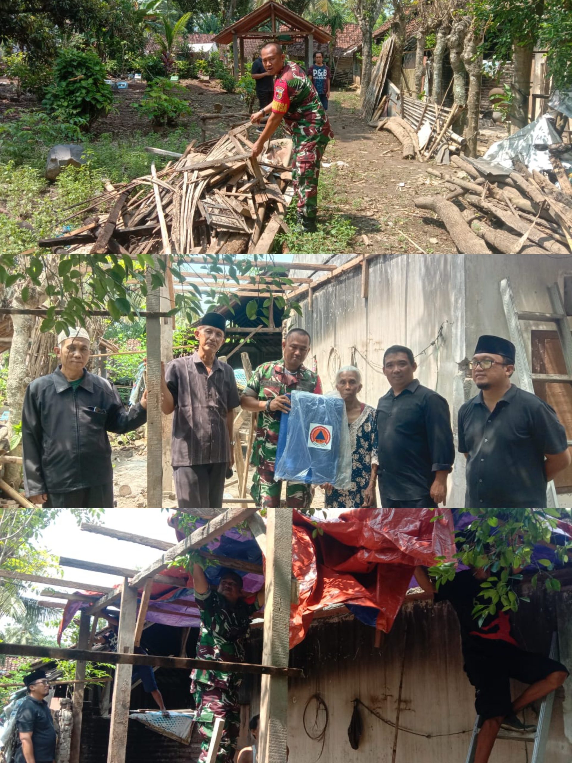 Babinsa Kelurahan Bakungan Bersama Warga Gotong Royong Evakuasi Korban Rumah Roboh Akibat Angin Kencang
