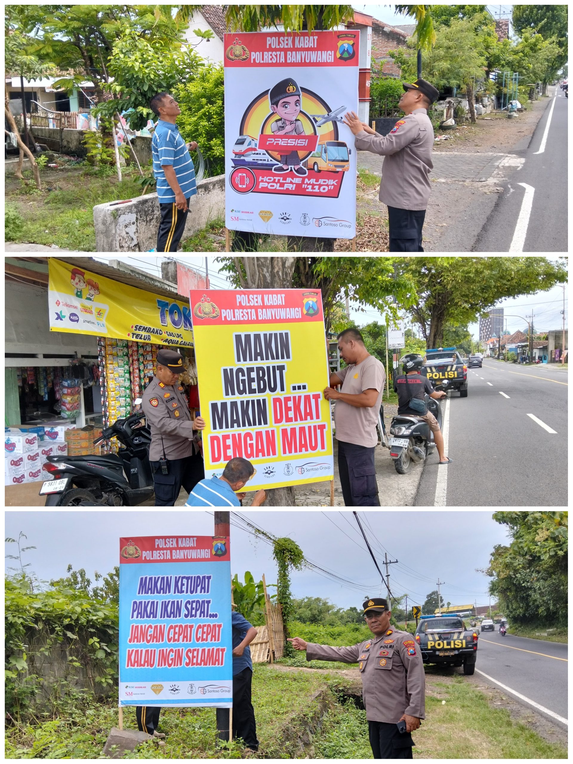 Polresta Banyuwangi dan Polsek Kabat Pasang Banner Imbauan Jelang Mudik Lebaran 2025