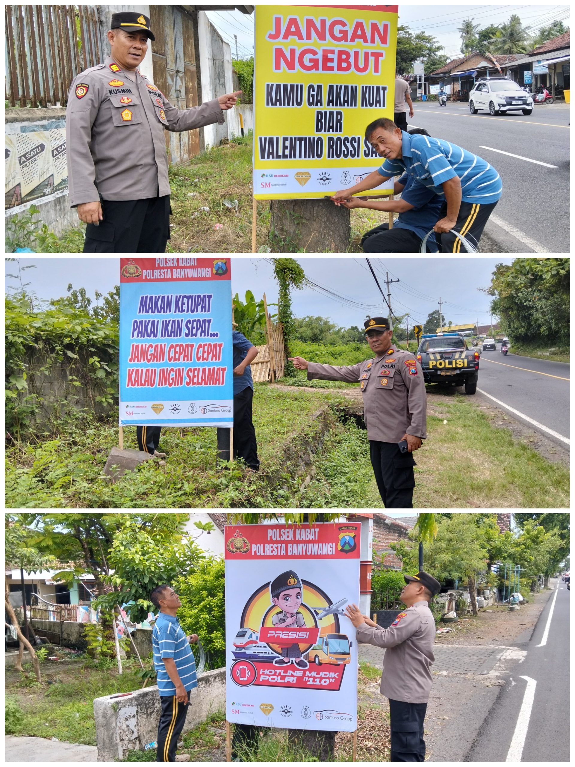 Polresta Banyuwangi dan Polsek Kabat Pasang Banner Imbauan Jelang Mudik Lebaran 2025