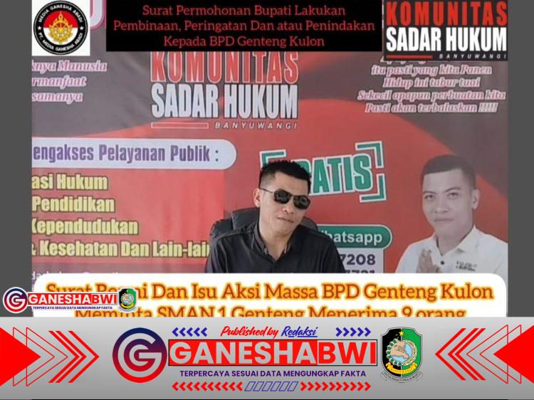 Kontroversi Permohonan Siswa Baru di SMAN 1 Genteng Banyuwangi: Surat BPD Genteng Kulon dan Isu di Tuding Tindakan Melampaui Kewenangan Berpotensi Kegaduhan