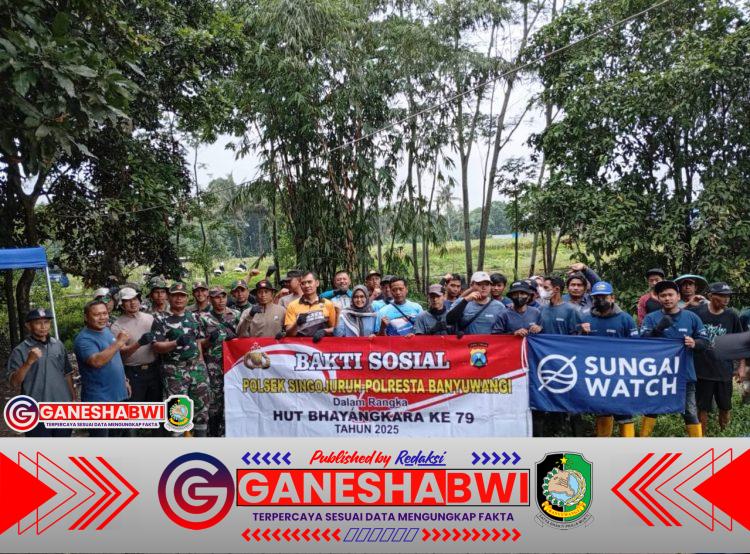 Aksi Produktif Kodim 0825/Banyuwangi Bersama Sungai Watch Bersihkan Sampah di Sungai Alas Malang