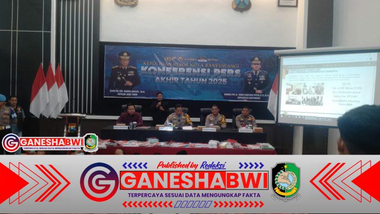 Konferensi Pers Akhir Tahun 2025, Polresta Banyuwangi Catat Kenaikan Laporan 16 Persen, Penyelesaian Kasus Melonjak 23 Persen